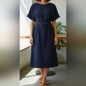 NWT Warehouse Navy Blue Midi Dress Open Back Tie Waist - Size US 8 / UK 12